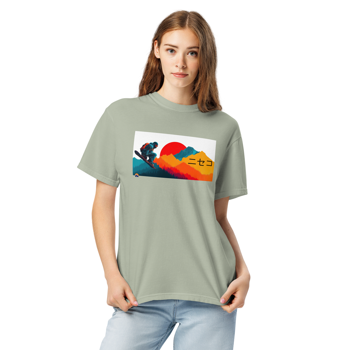 Niseko — Grin Dwellers Bay heavyweight garment-dyed tee, detail view
