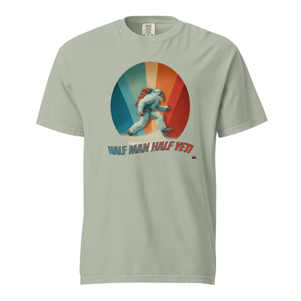 Half Man Half Yeti — Grin Dwellers Bay heavyweight garment-dyed tee, front view