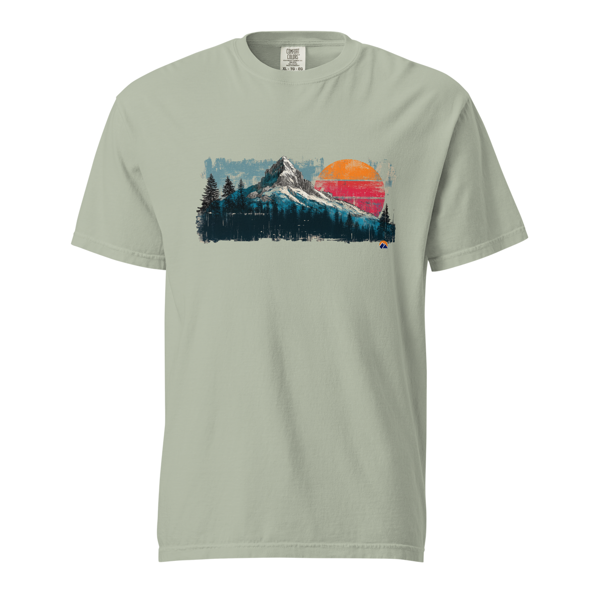 Sunset Summit — Grin Dwellers Bay heavyweight garment-dyed tee, front view