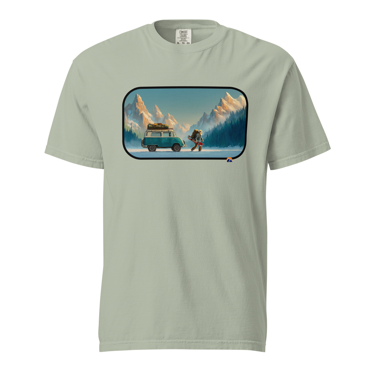 Van Life Powder — Grin Dwellers Bay heavyweight garment-dyed tee, front view