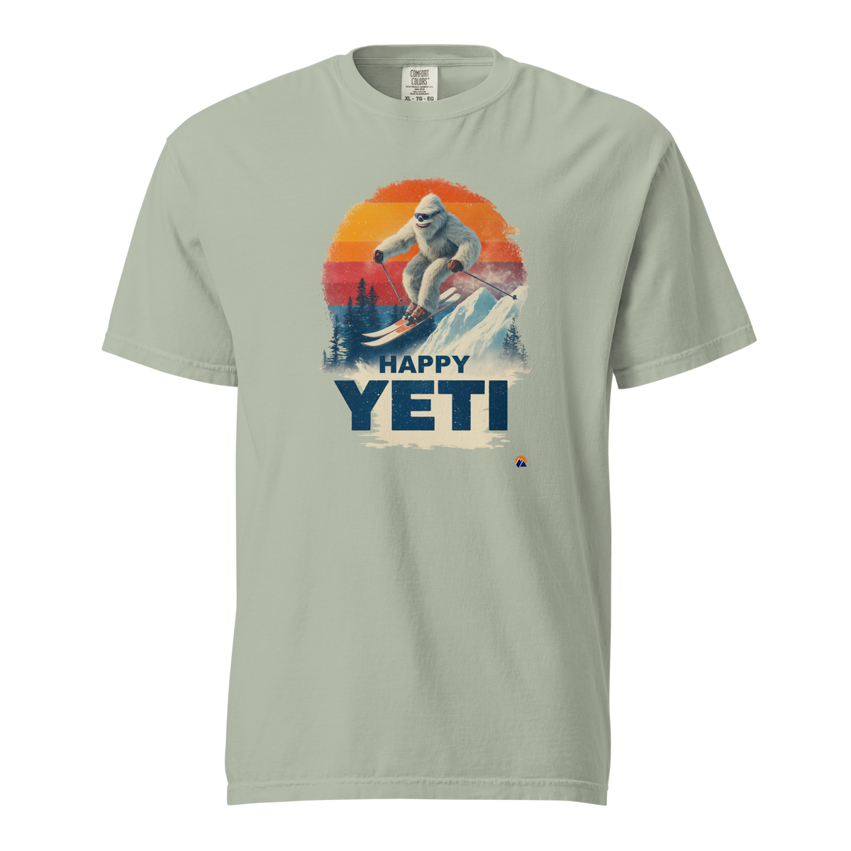 Happy Yeti — Grin Dwellers Bay heavyweight garment-dyed tee, front view