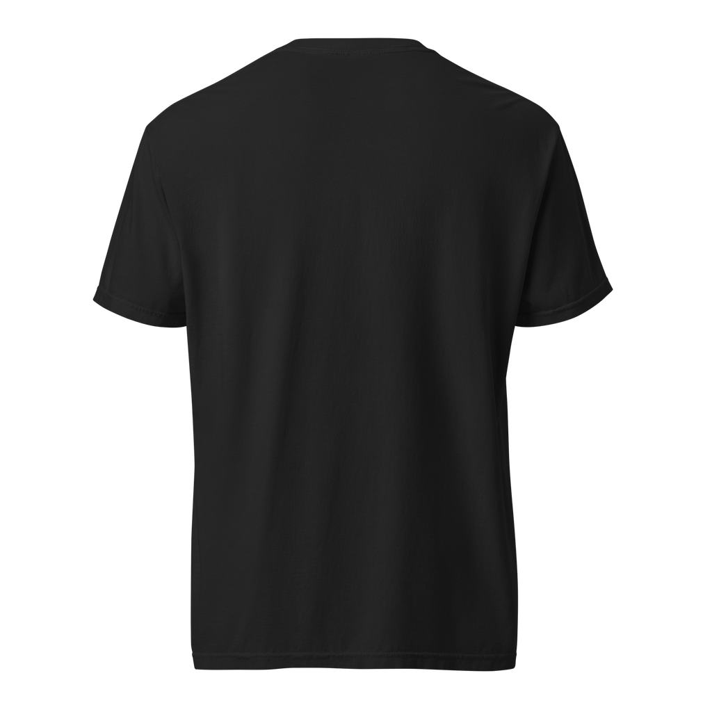 Half Man Half Yeti — Grin Dwellers Black heavyweight garment-dyed tee, back view