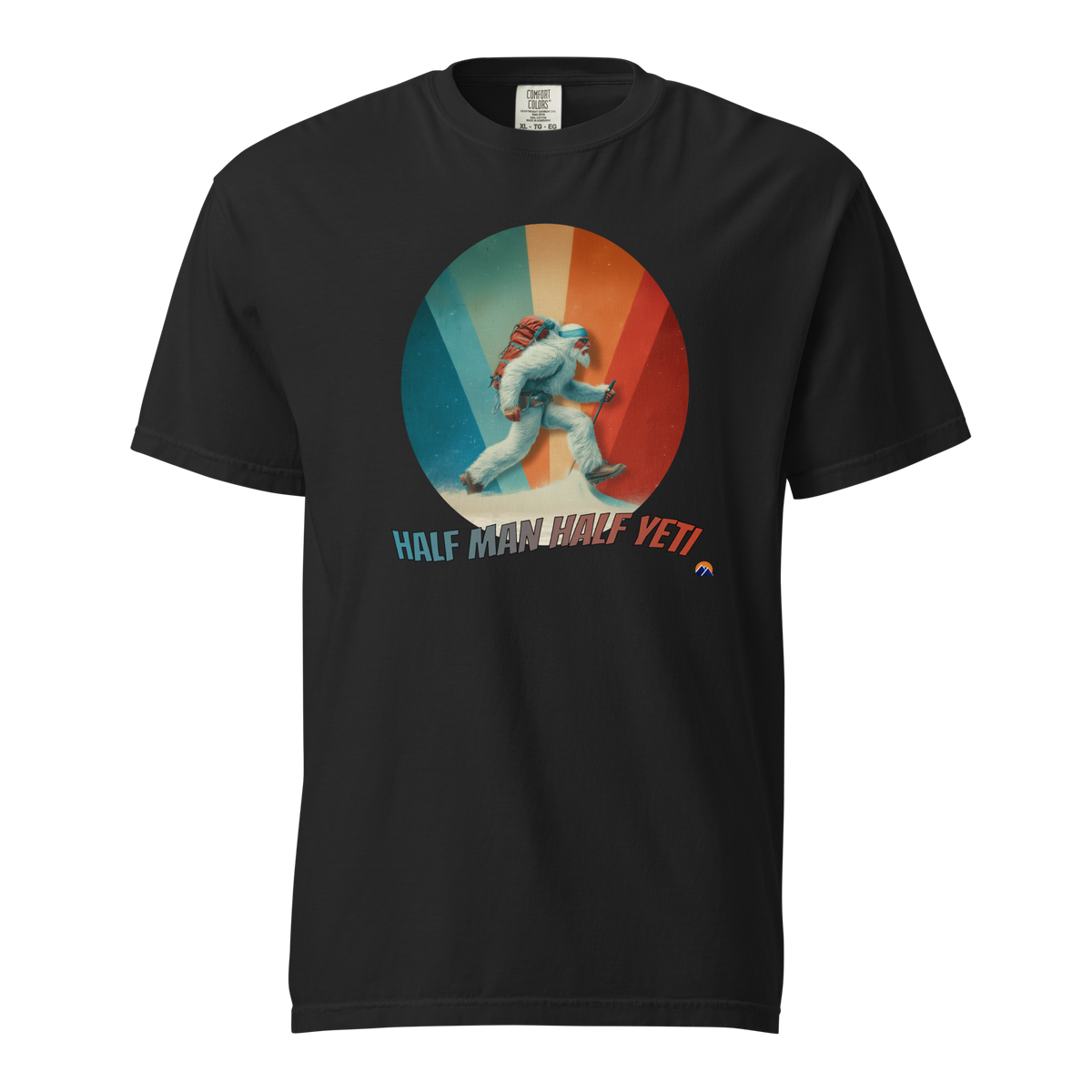 Half Man Half Yeti — Grin Dwellers Black heavyweight garment-dyed tee, front view