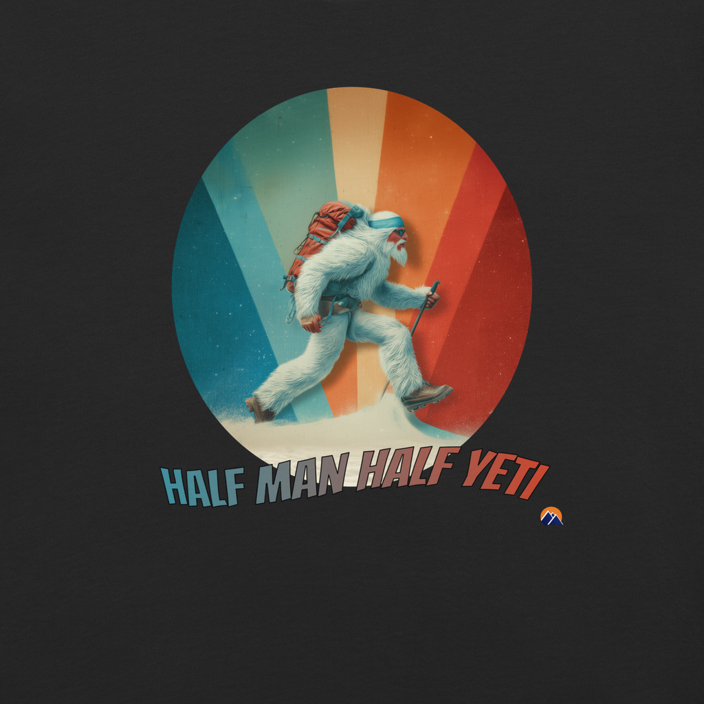 Half Man Half Yeti — Grin Dwellers Black heavyweight garment-dyed tee, detail view