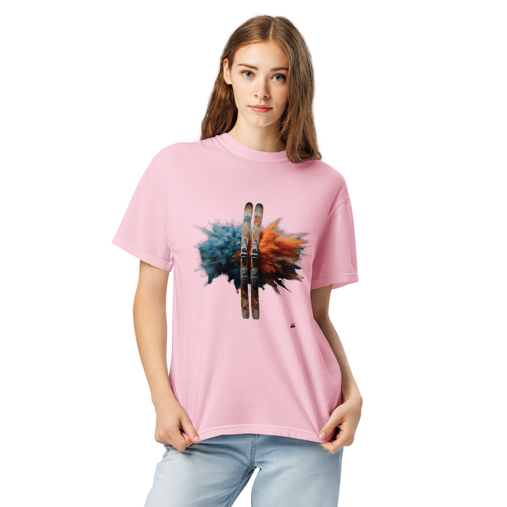 Powder Burst — Grin Dwellers Blossom heavyweight garment-dyed tee, detail view