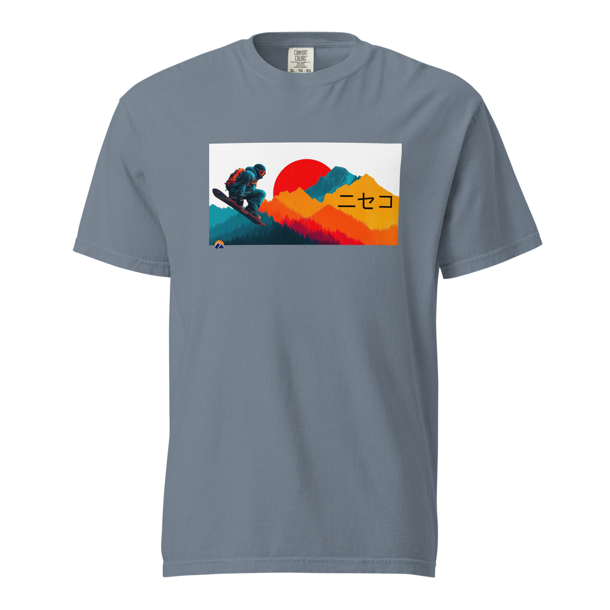 Niseko — Grin Dwellers Blue Jean heavyweight garment-dyed tee, front view