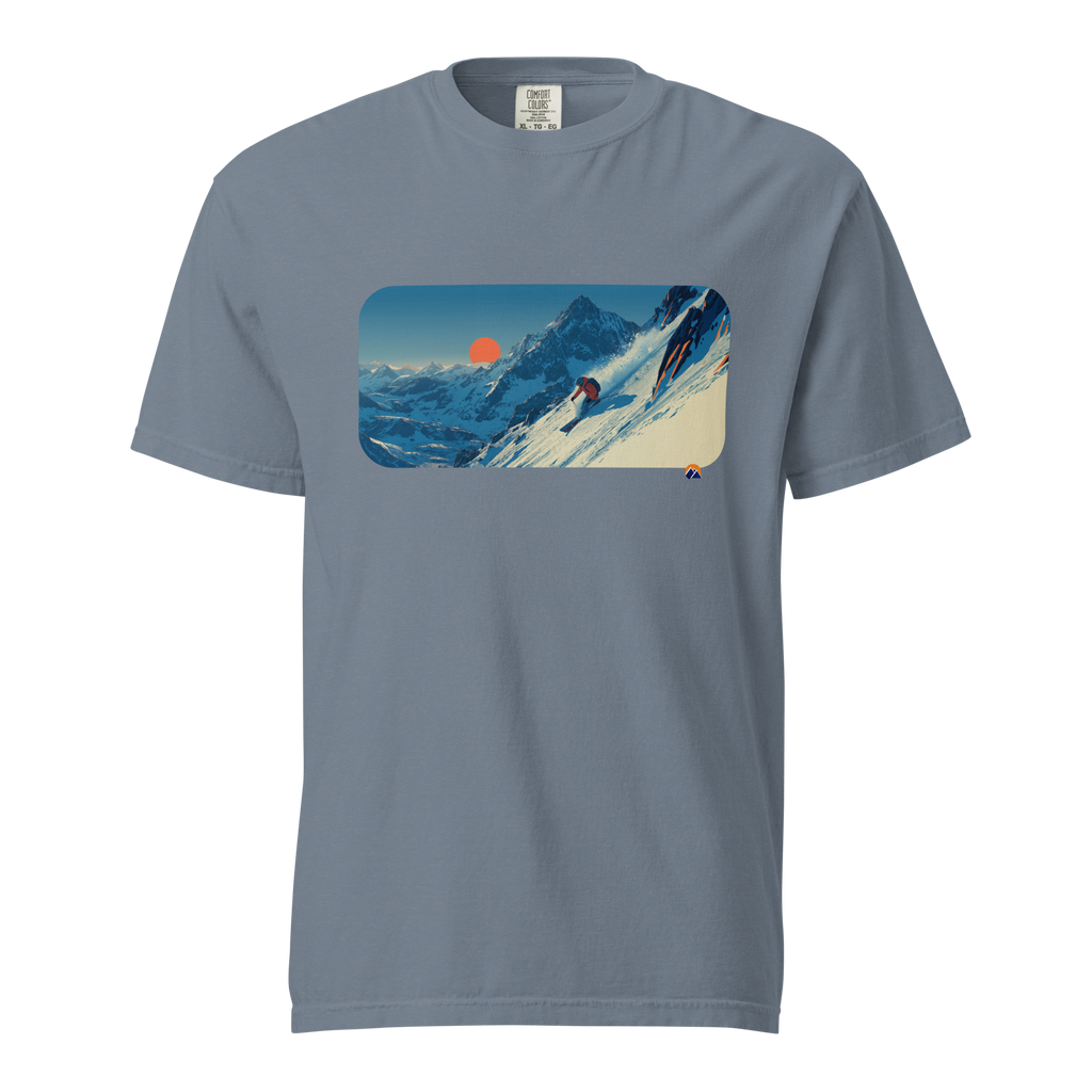 Golden Run — Grin Dwellers Blue Jean heavyweight garment-dyed tee, front view