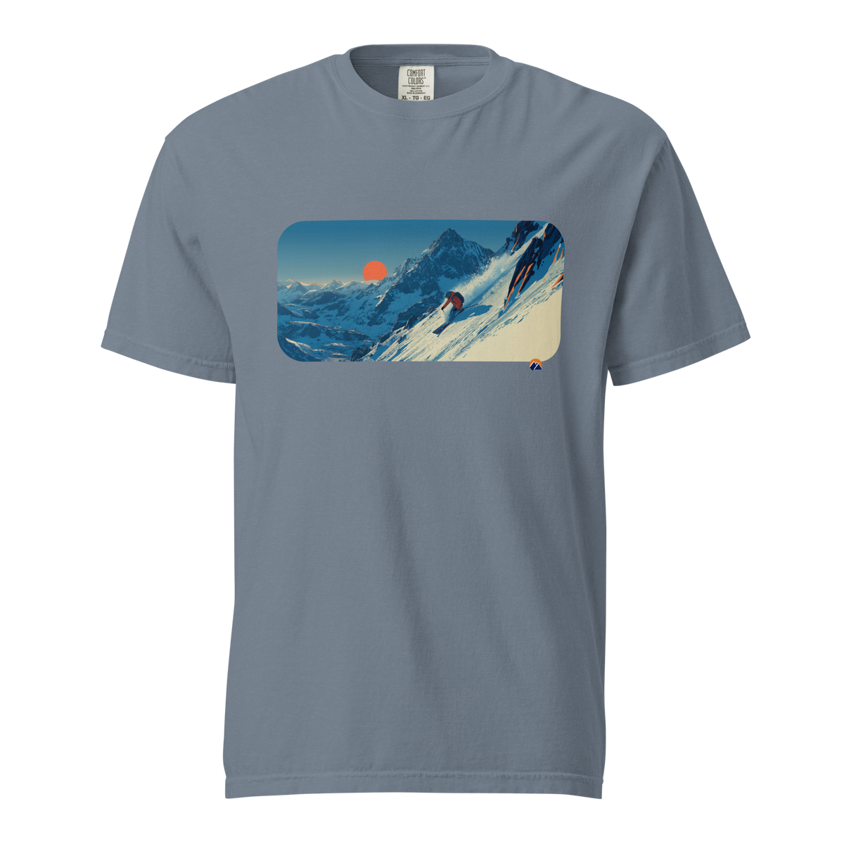 Golden Run — Grin Dwellers Blue Jean heavyweight garment-dyed tee, front view