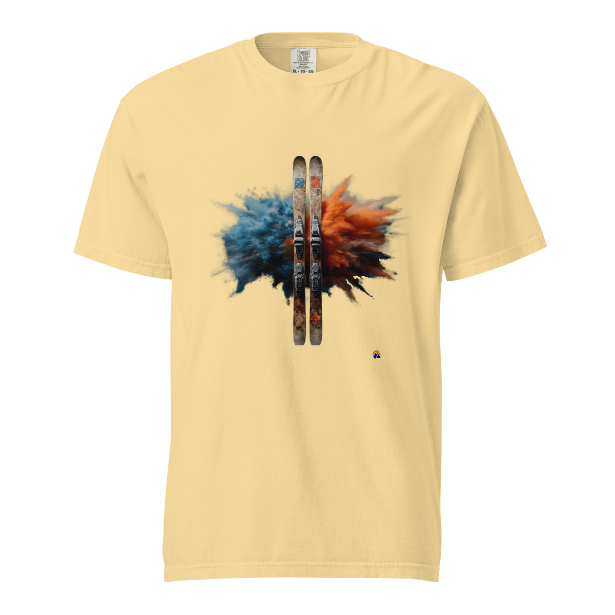 Powder Burst — Grin Dwellers Butter heavyweight garment-dyed tee, front view