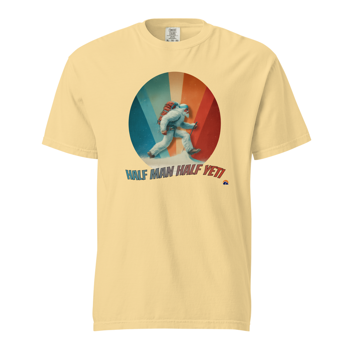 Half Man Half Yeti — Grin Dwellers Butter heavyweight garment-dyed tee, front view