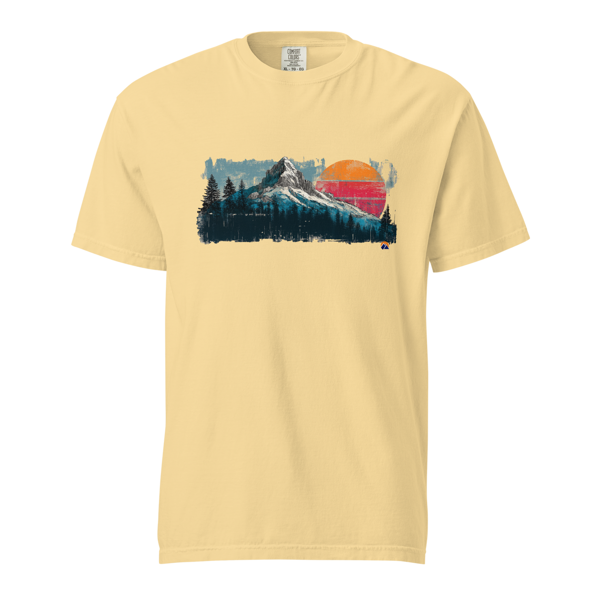 Sunset Summit — Grin Dwellers Butter heavyweight garment-dyed tee, front view