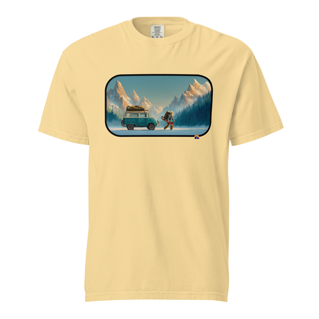 Van Life Powder — Grin Dwellers Butter heavyweight garment-dyed tee, front view