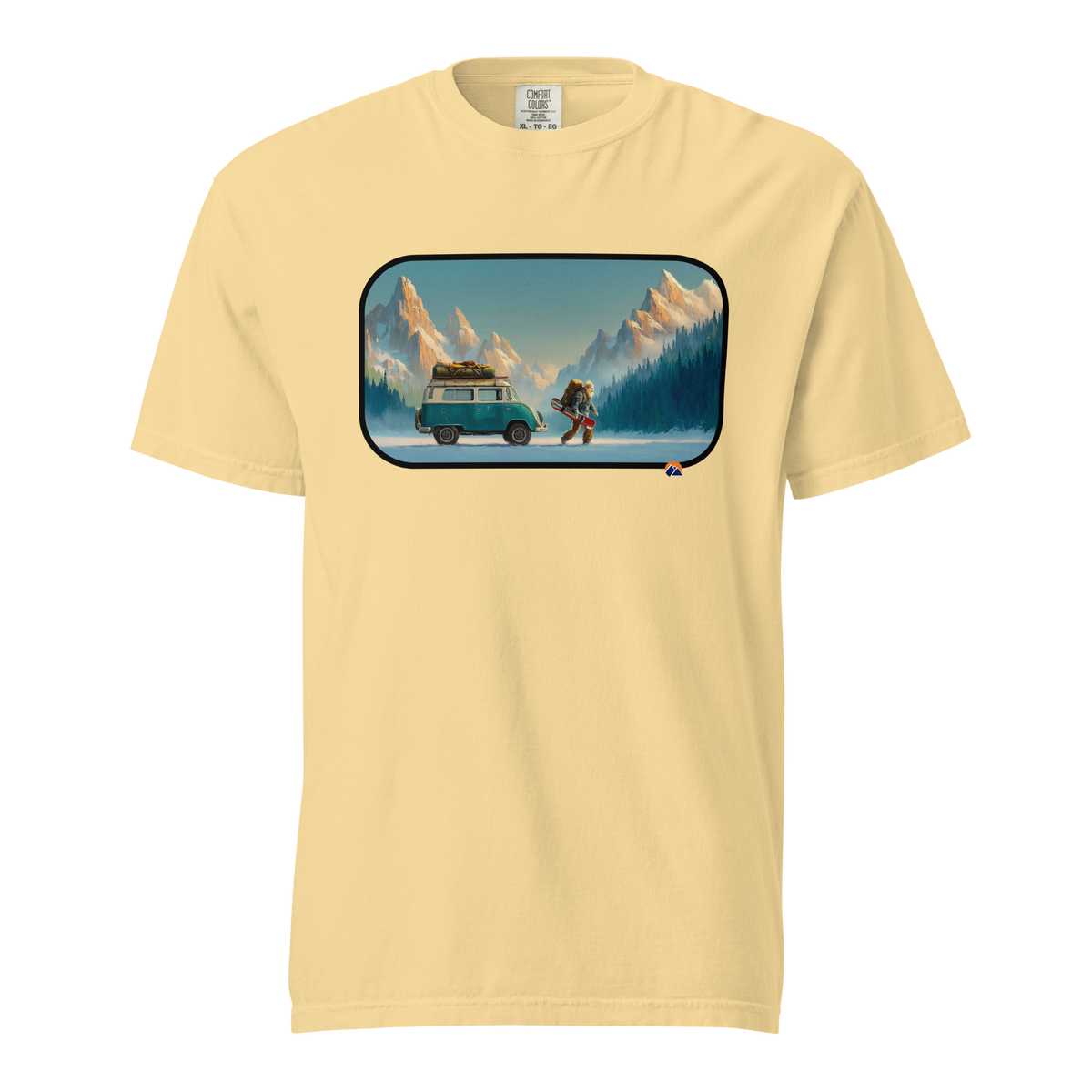 Van Life Powder — Grin Dwellers Butter heavyweight garment-dyed tee, front view