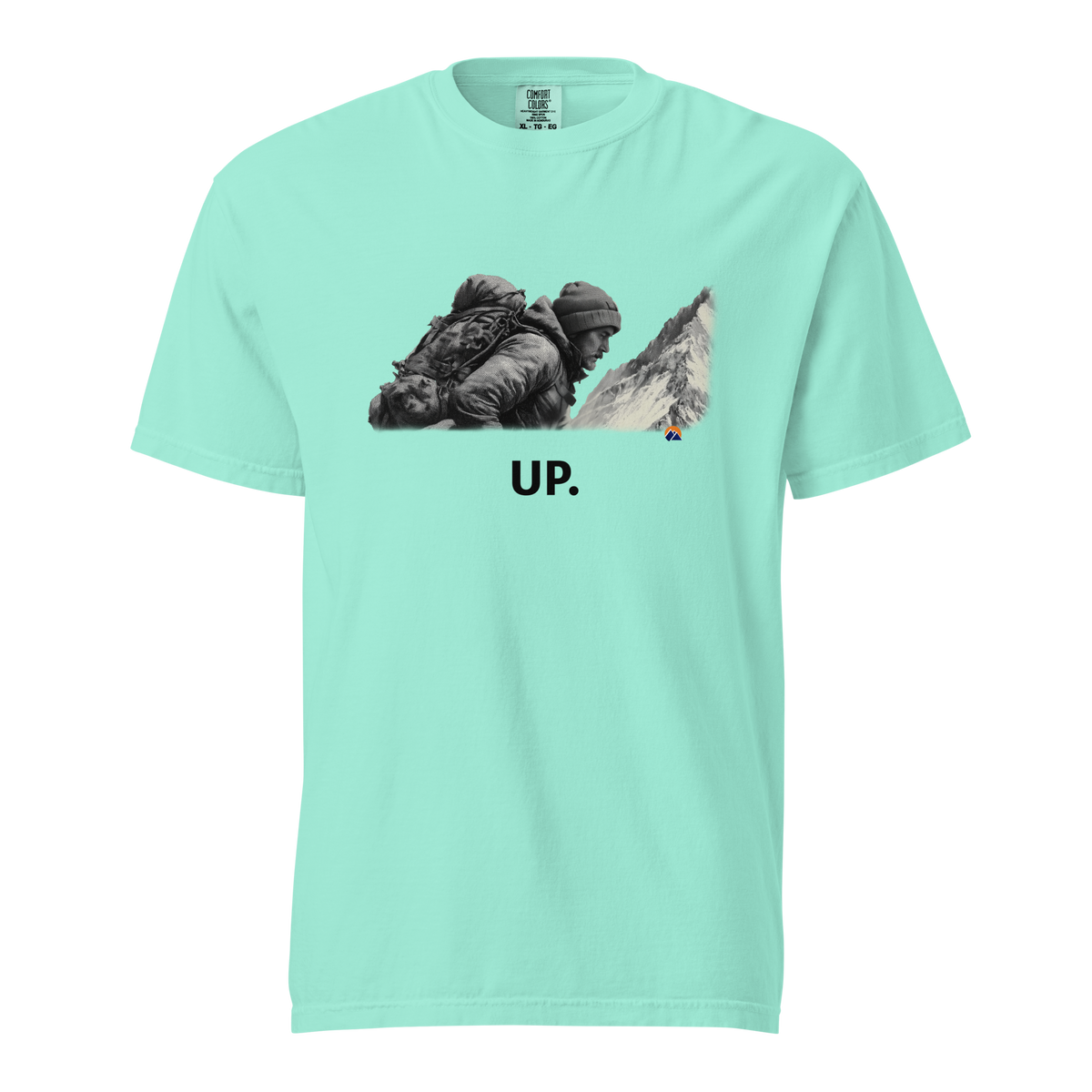 UP. — Grin Dwellers Chalky Mint heavyweight garment-dyed tee, front view