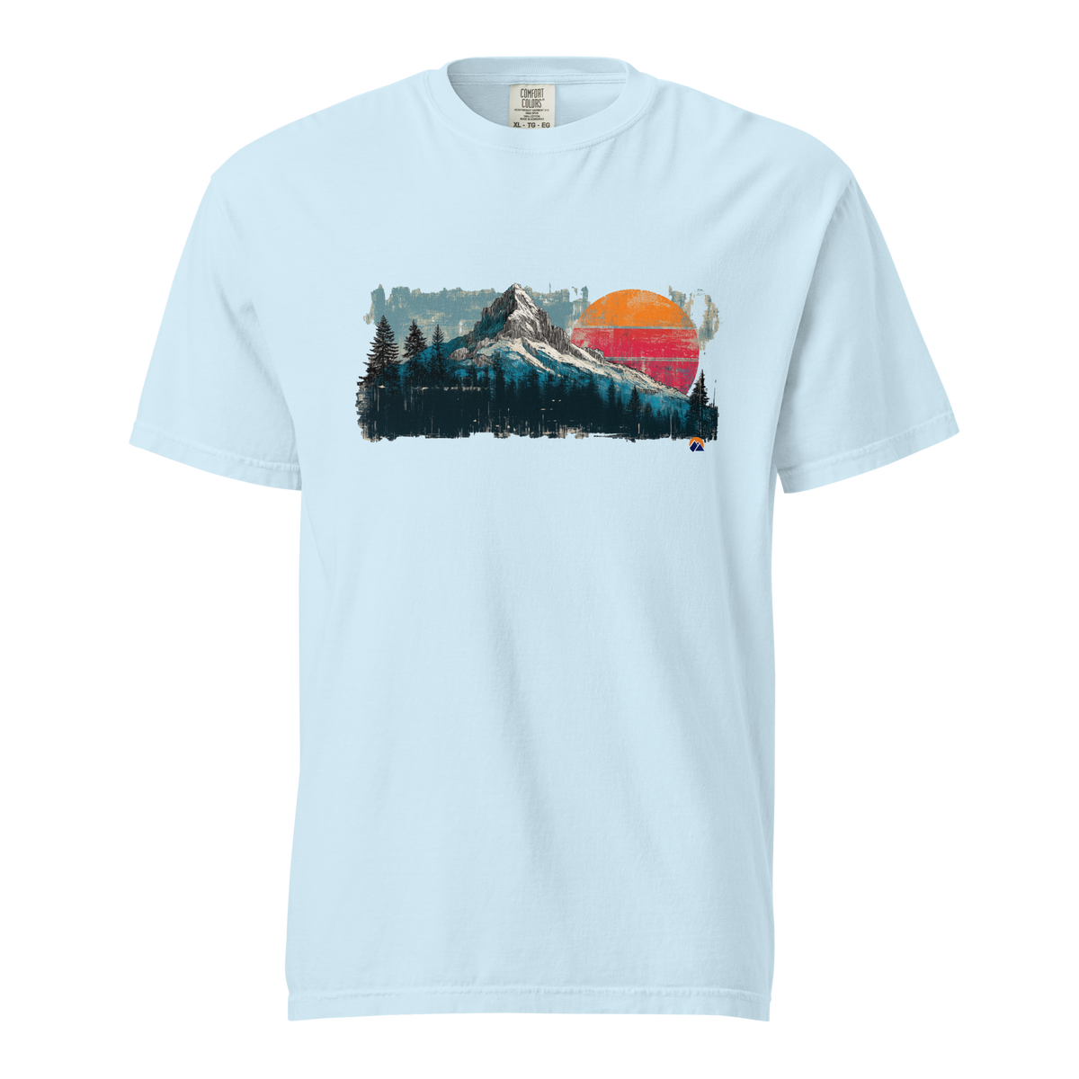 Sunset Summit — Grin Dwellers Chambray heavyweight garment-dyed tee, front view