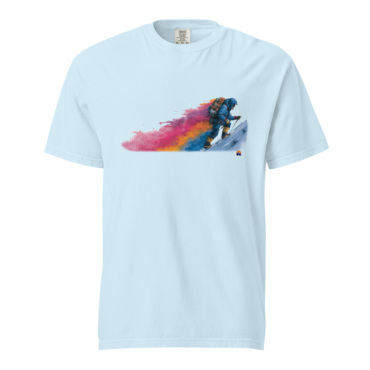 Winter Ascent — Grin Dwellers Chambray heavyweight garment-dyed tee, front view