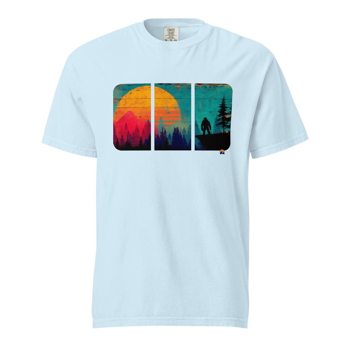 Bigfoot At Dusk — Grin Dwellers Chambray heavyweight garment-dyed tee, front view