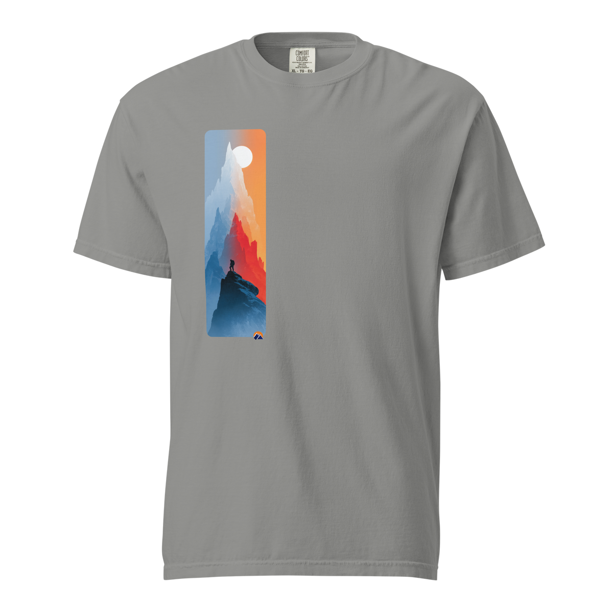 Summit Solitude — Grin Dwellers Grey heavyweight garment-dyed tee, front view