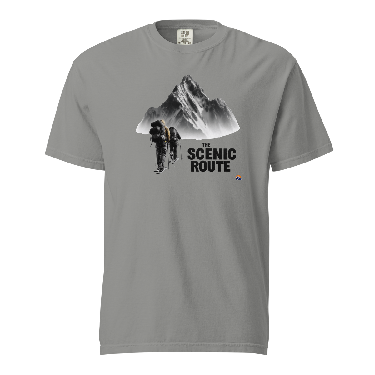 The Scenic Route — Grin Dwellers Grey heavyweight garment-dyed tee, front view
