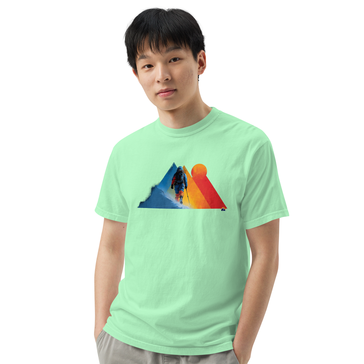 Winter Alpinist — Grin Dwellers Island Reef heavyweight garment-dyed tee, close-up detail