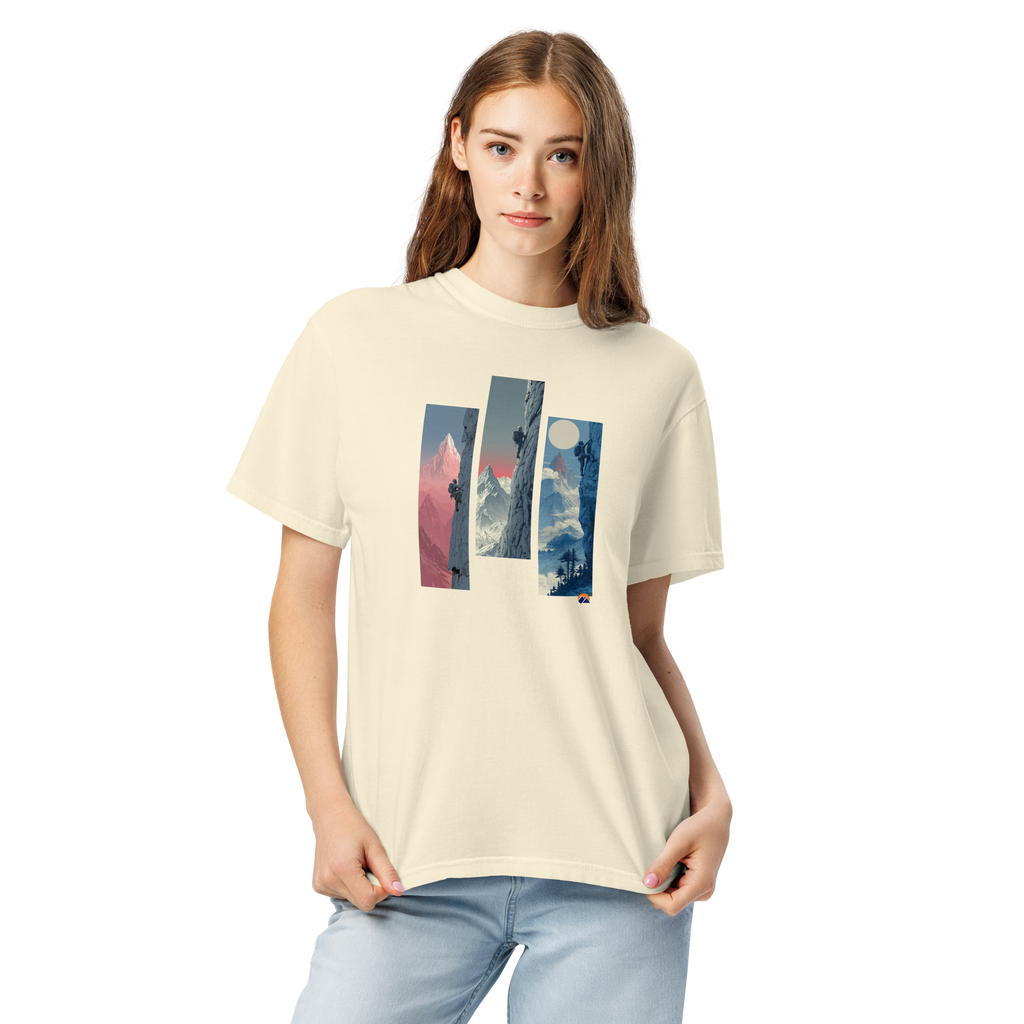 Three Walls — Grin Dwellers Ivory heavyweight garment-dyed tee, detail view
