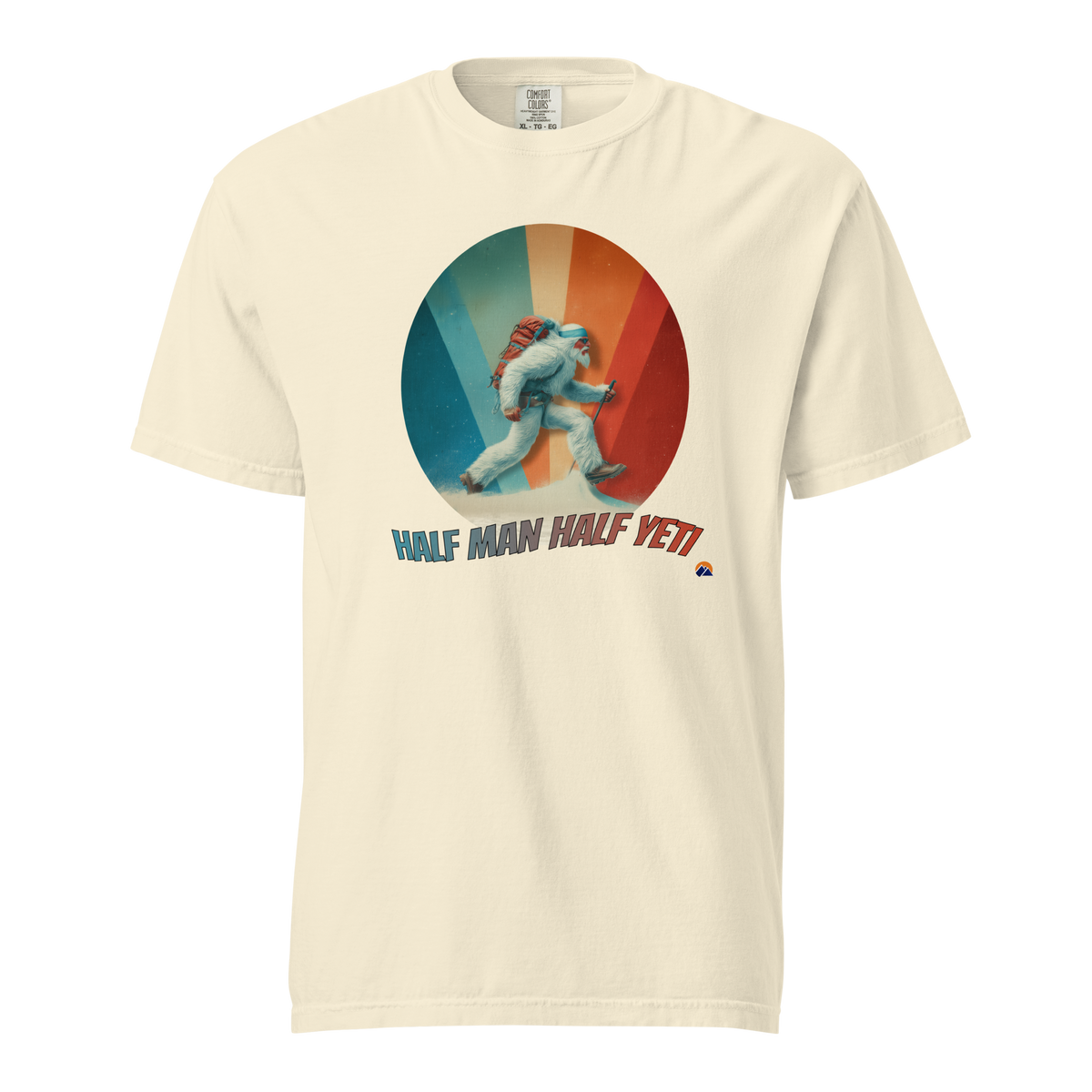 Half Man Half Yeti — Grin Dwellers Ivory heavyweight garment-dyed tee, front view