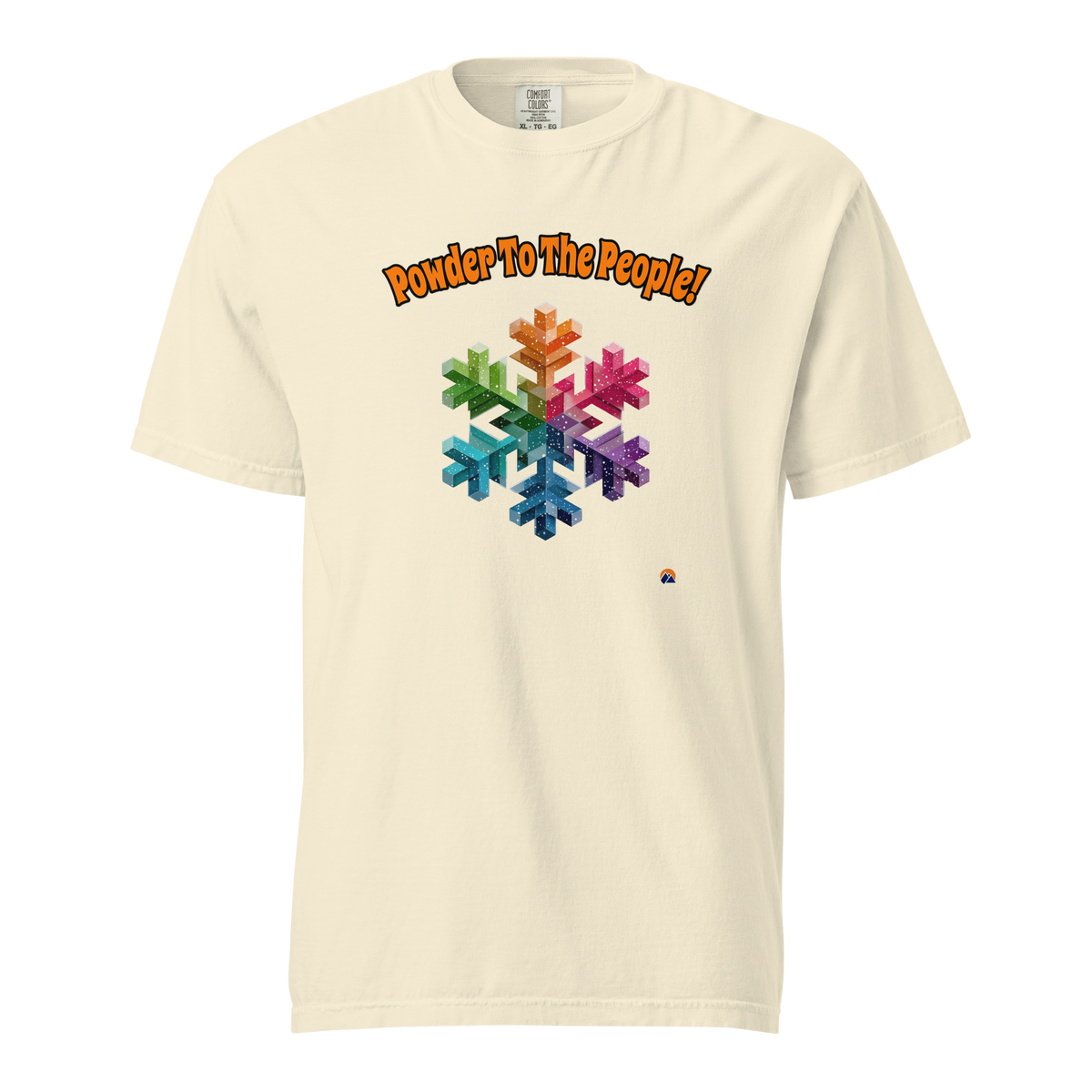 Powder To The People — Grin Dwellers Ivory heavyweight garment-dyed tee, front view