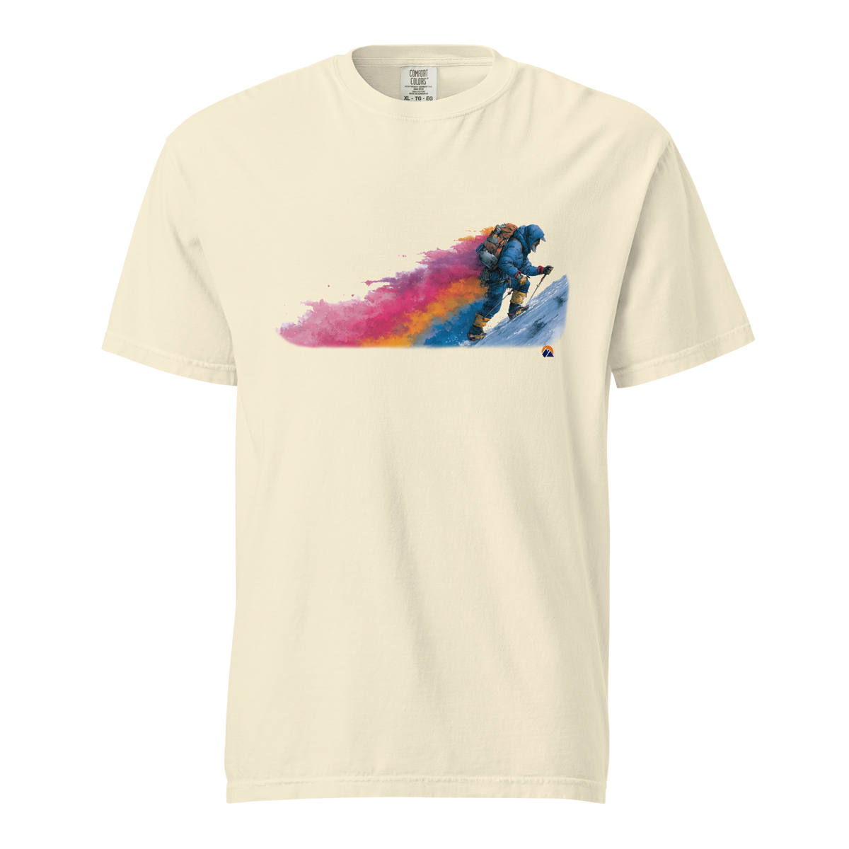Winter Ascent — Grin Dwellers Ivory heavyweight garment-dyed tee, front view