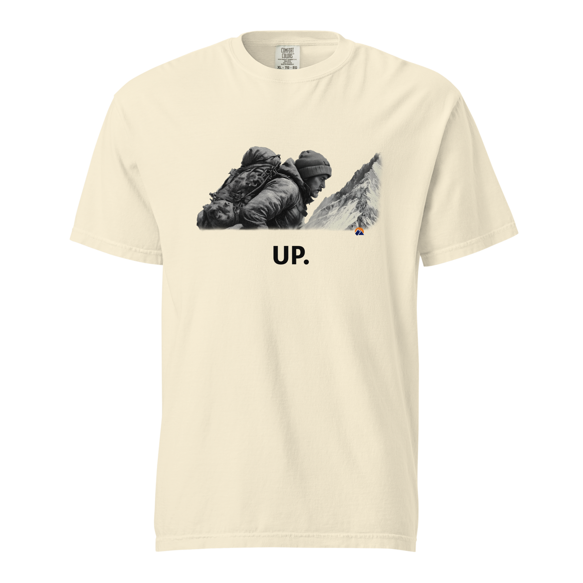 UP. — Grin Dwellers Ivory heavyweight garment-dyed tee, front view