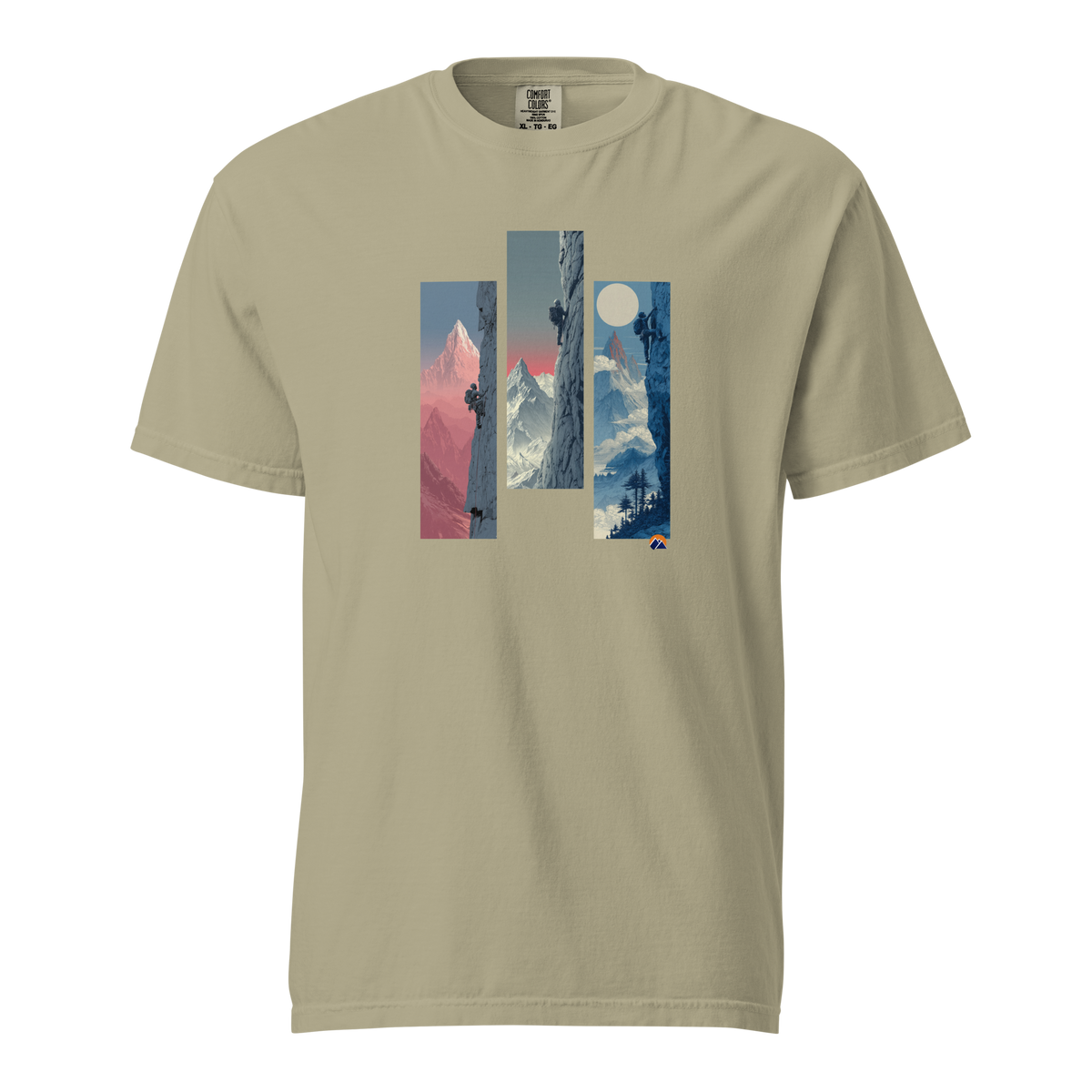 Three Walls — Grin Dwellers Khaki heavyweight garment-dyed tee, front view