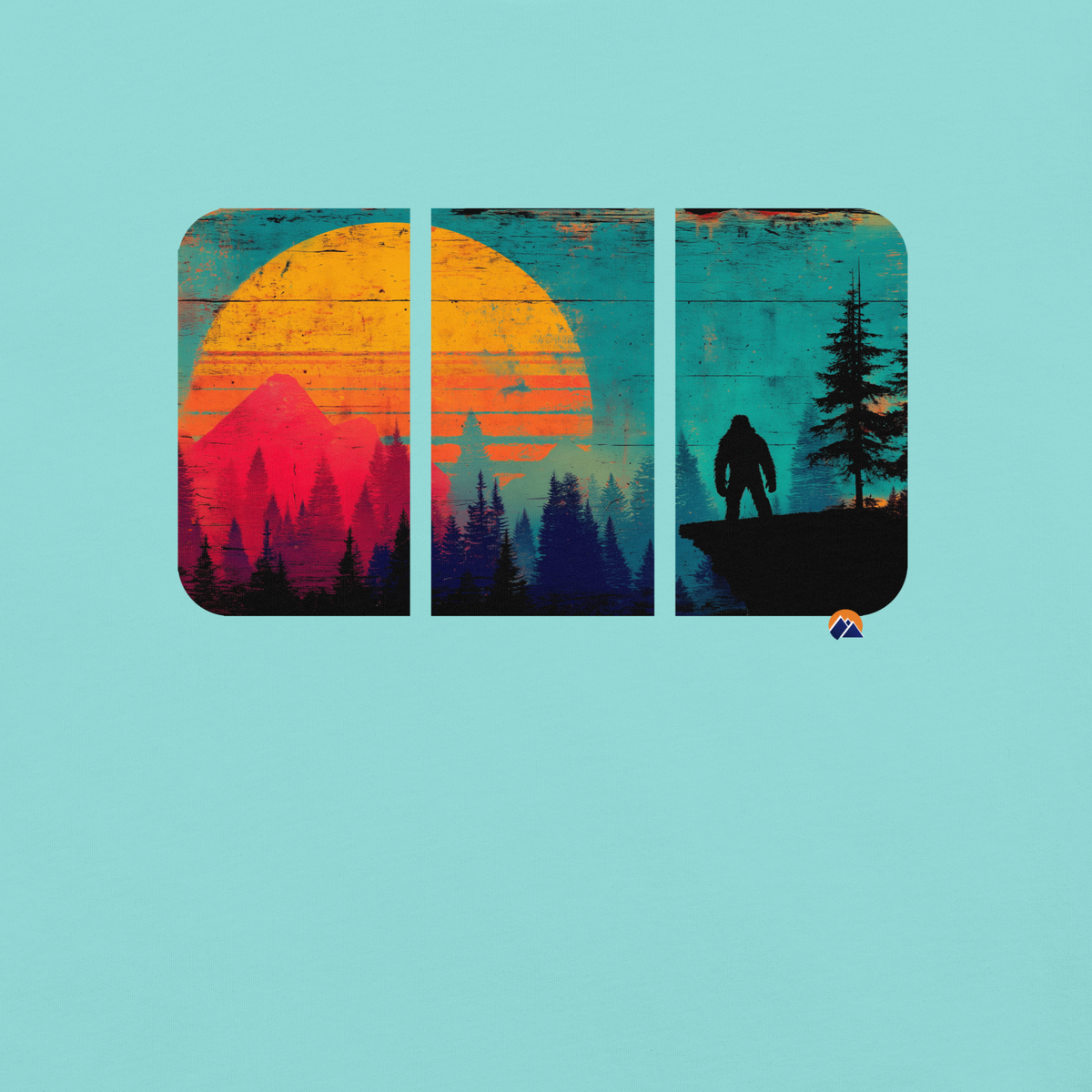 Bigfoot At Dusk — Grin Dwellers Lagoon Blue heavyweight garment-dyed tee, detail view