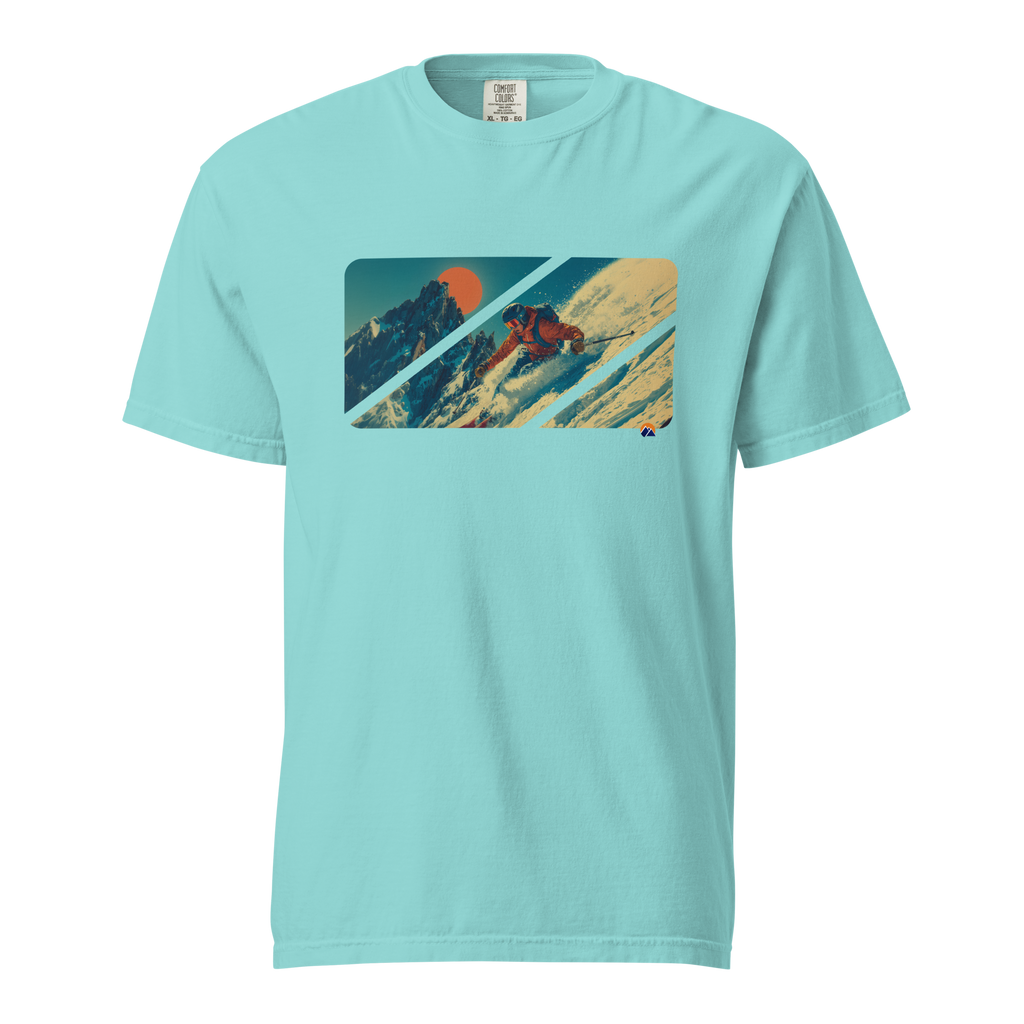Last Light — Grin Dwellers Lagoon Blue heavyweight garment-dyed tee, front view