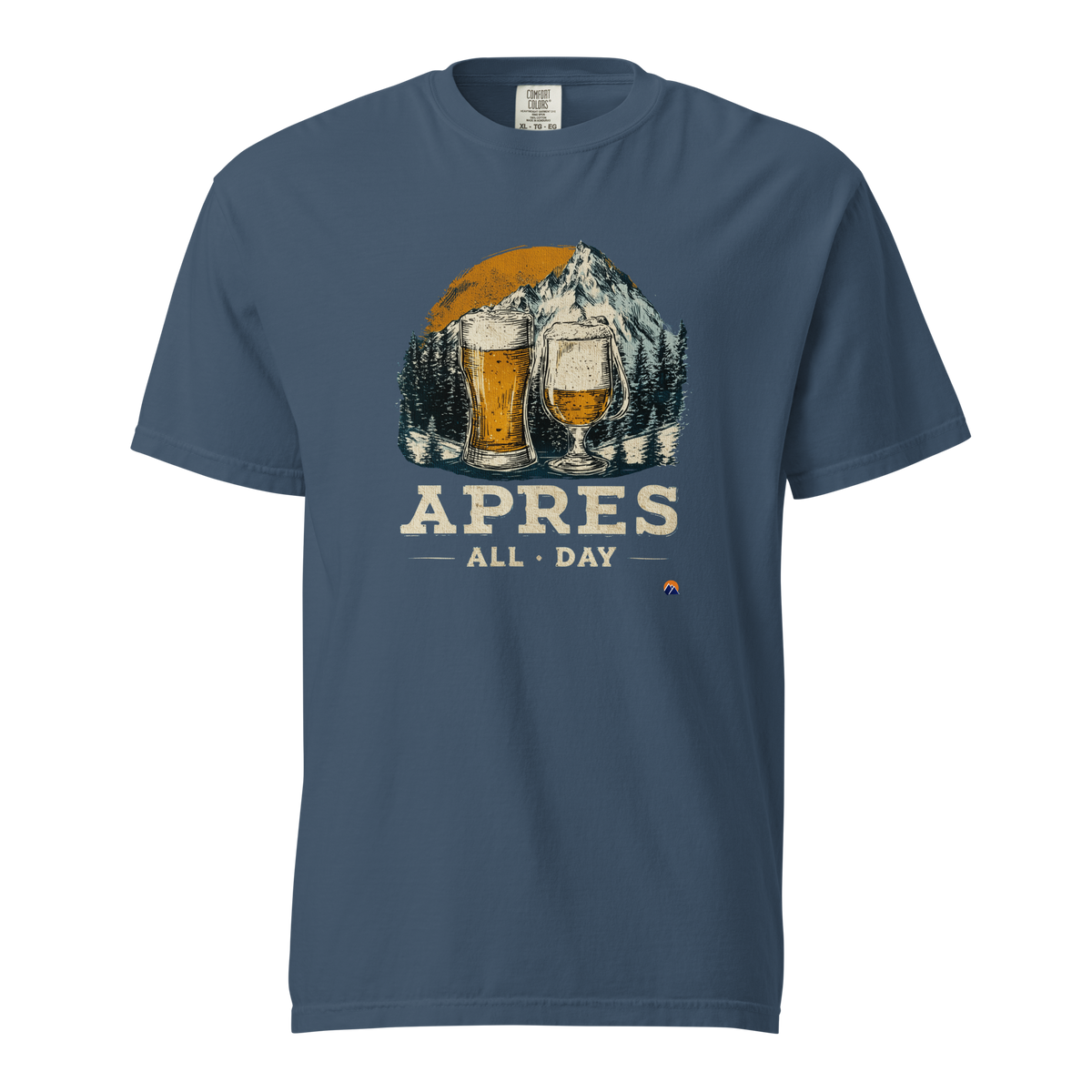 Apres All Day — Grin Dwellers Midnight heavyweight garment-dyed tee, front view