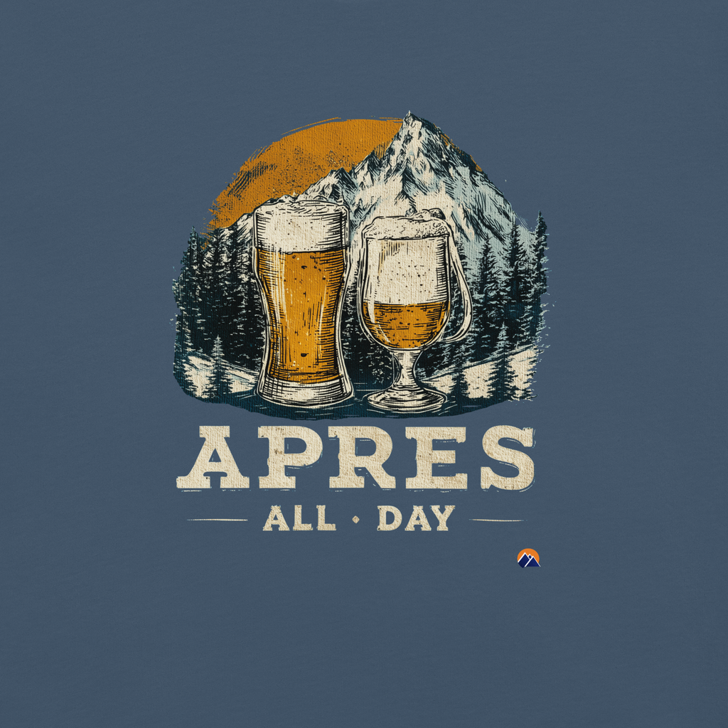 Apres All Day — Grin Dwellers Midnight heavyweight garment-dyed tee, detail view