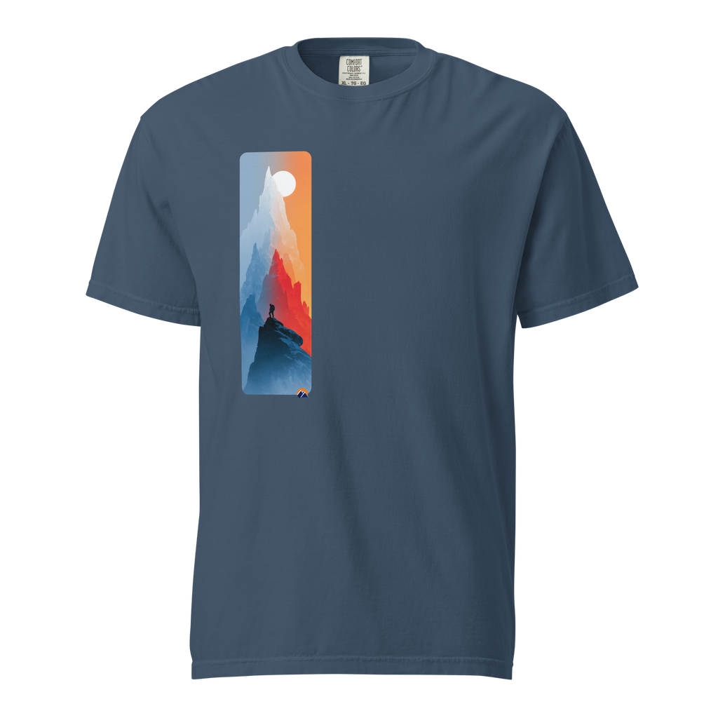 Summit Solitude — Grin Dwellers Midnight heavyweight garment-dyed tee, front view
