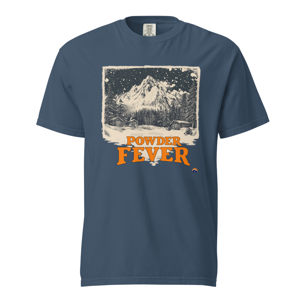 Powder Fever — Grin Dwellers Midnight heavyweight garment-dyed tee, front view