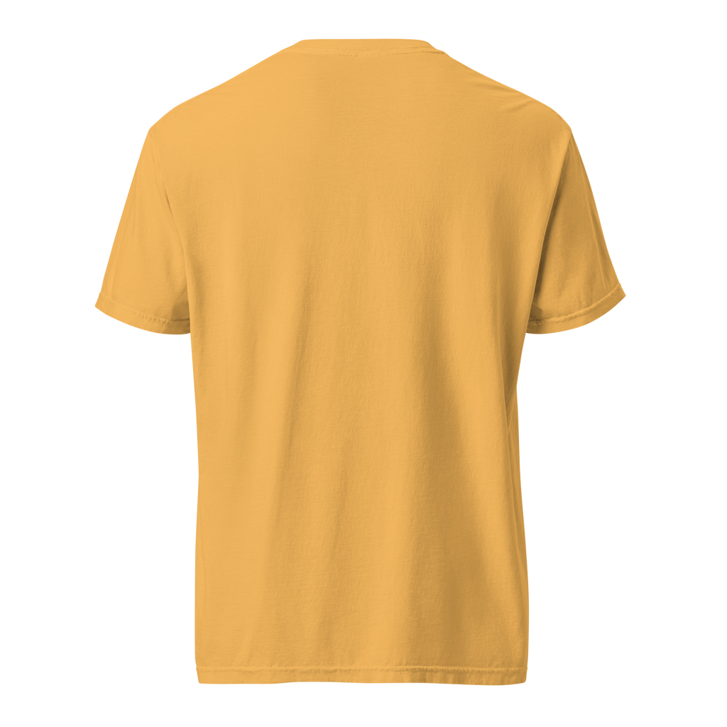 Pixel Yeti — Grin Dwellers Mustard heavyweight garment-dyed tee, back view