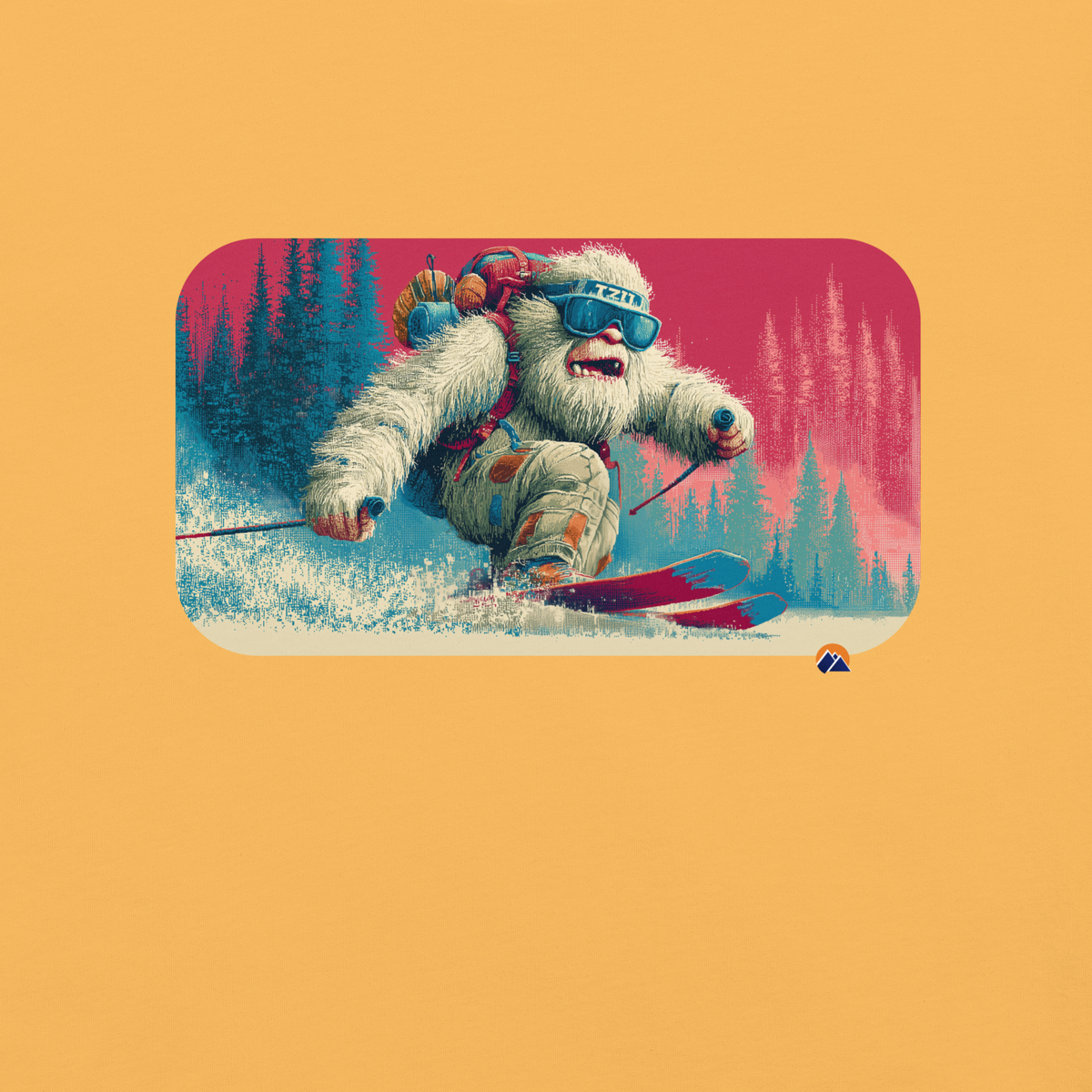 Pixel Yeti — Grin Dwellers Mustard heavyweight garment-dyed tee, detail view