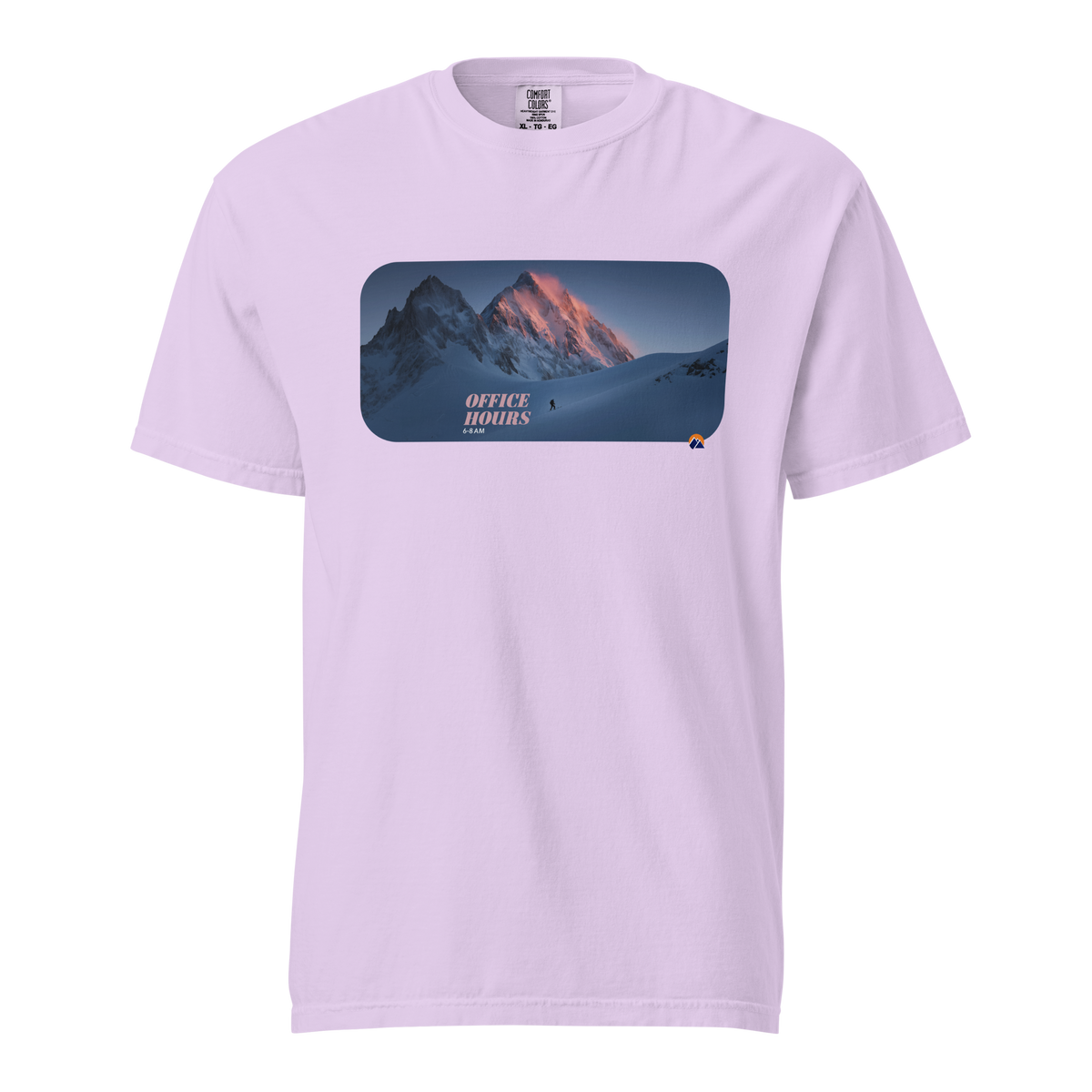 Office Hours — Grin Dwellers Orchid heavyweight garment-dyed tee, front view