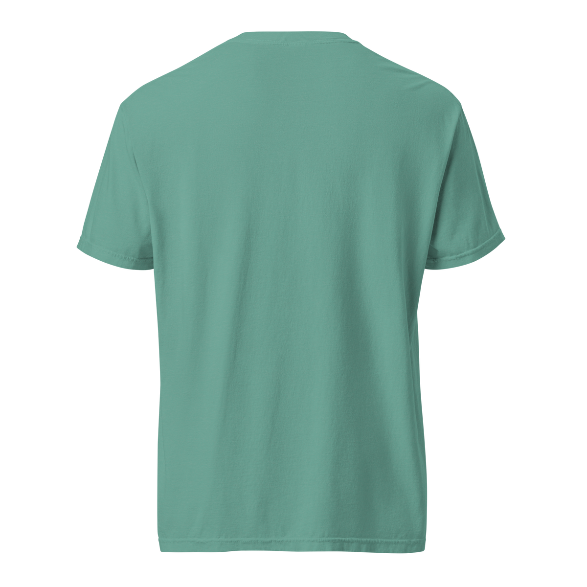 Sunset Summit — Grin Dwellers Seafoam heavyweight garment-dyed tee, back view
