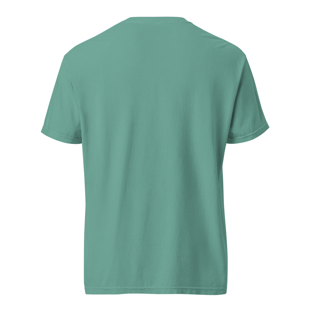 Grumpy Shredder — Grin Dwellers Seafoam heavyweight garment-dyed tee, back view