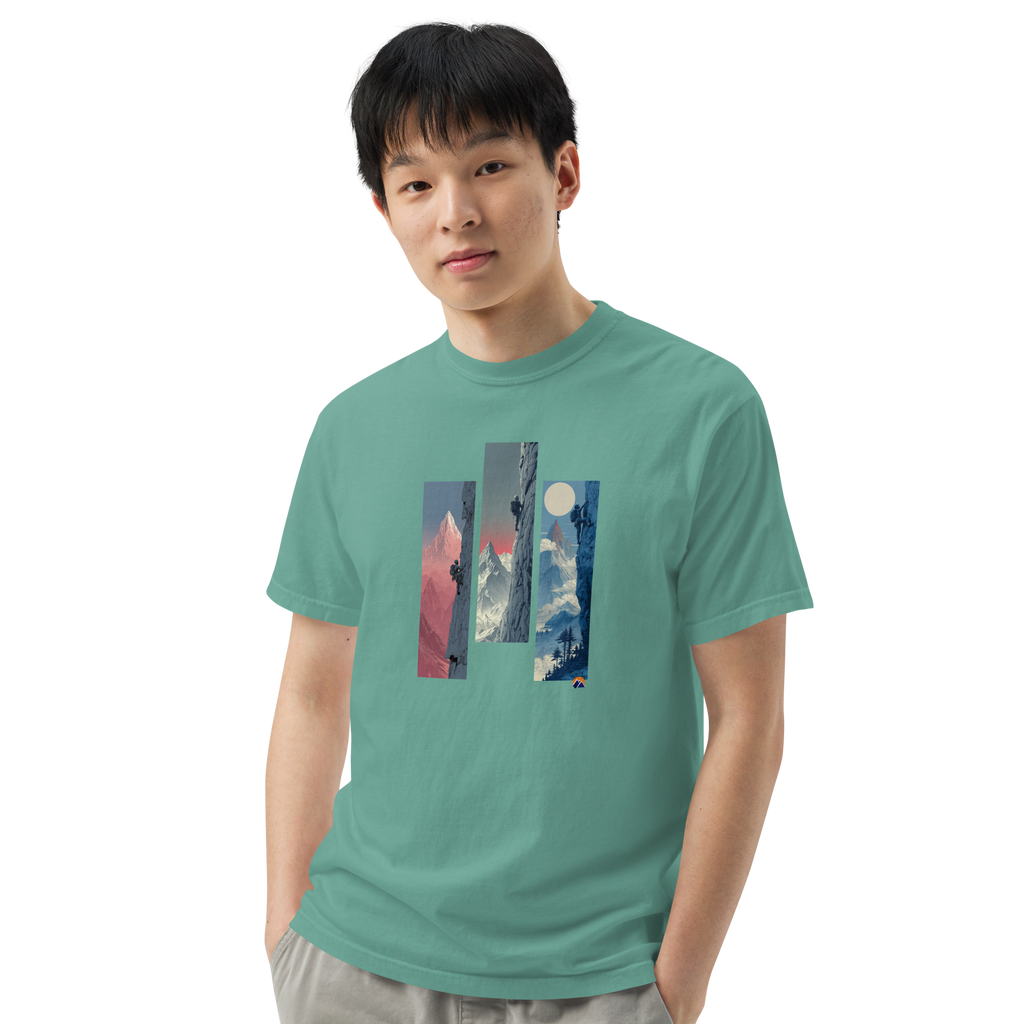 Three Walls — Grin Dwellers Seafoam heavyweight garment-dyed tee, close-up detail