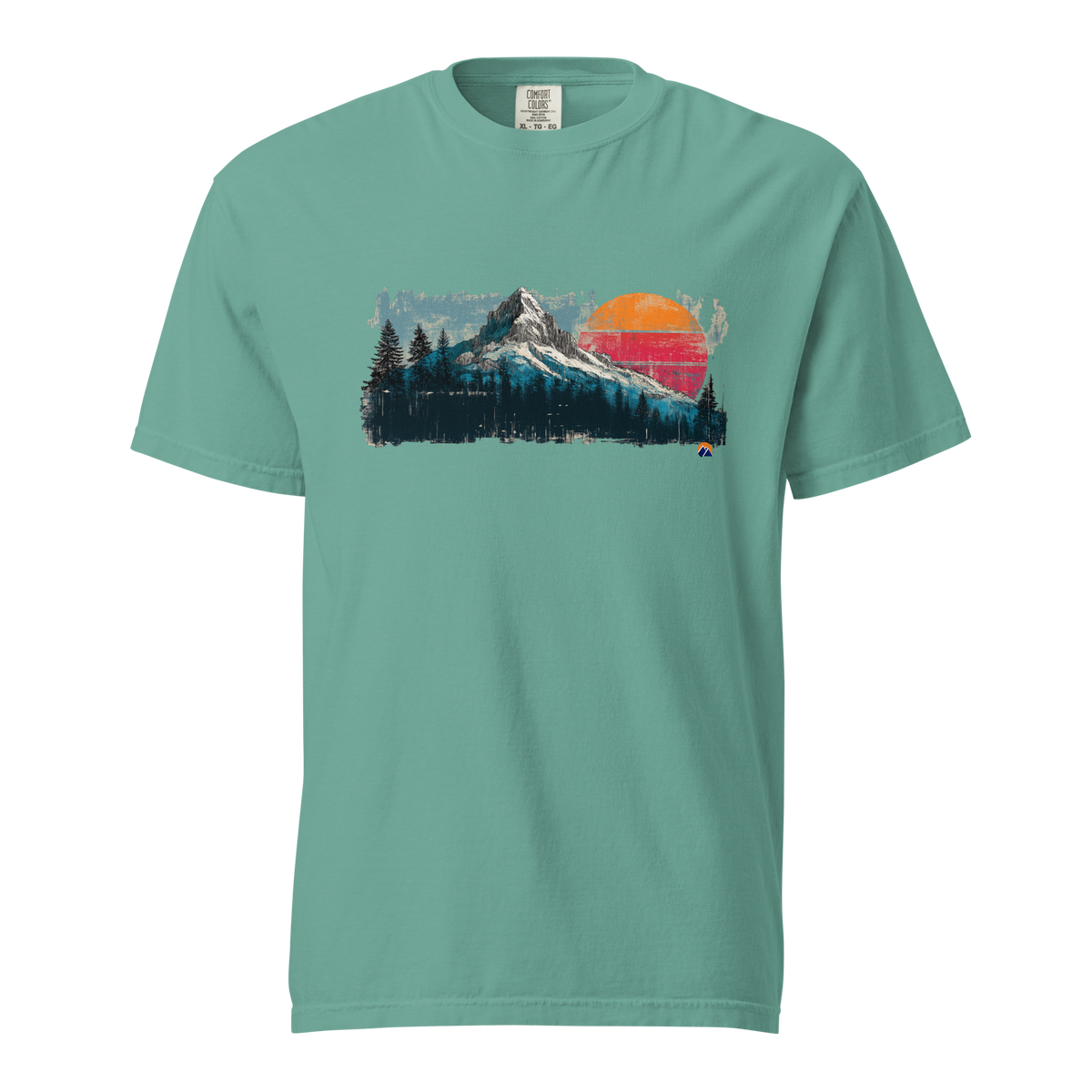 Sunset Summit — Grin Dwellers Seafoam heavyweight garment-dyed tee, front view