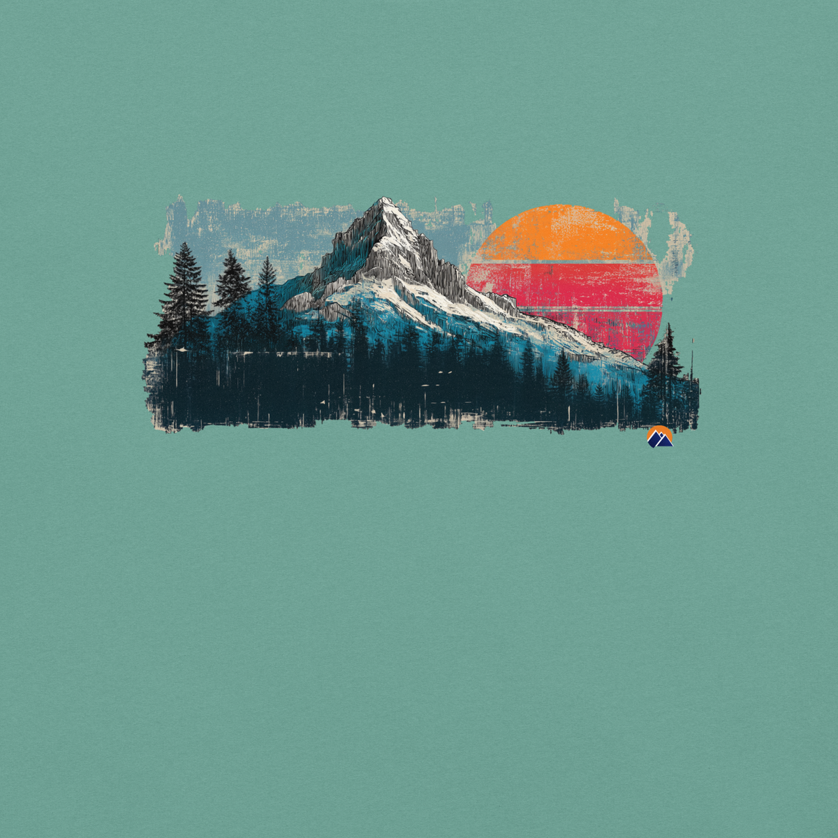 Sunset Summit — Grin Dwellers Seafoam heavyweight garment-dyed tee, detail view