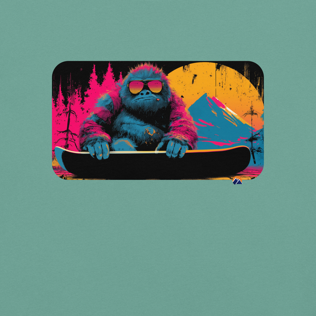 Neon Yeti — Grin Dwellers Seafoam heavyweight garment-dyed tee, detail view