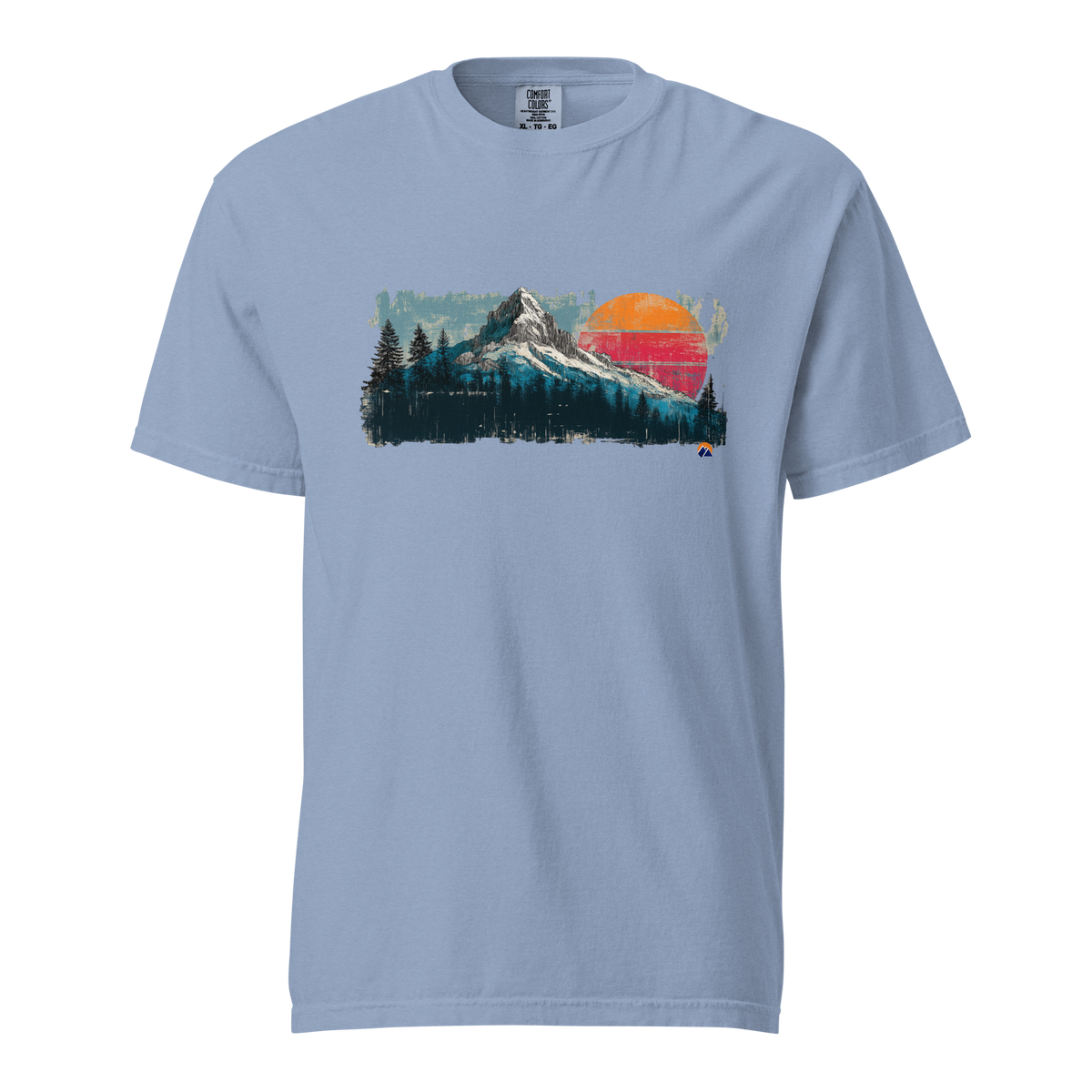 Sunset Summit — Grin Dwellers Washed Denim heavyweight garment-dyed tee, front view