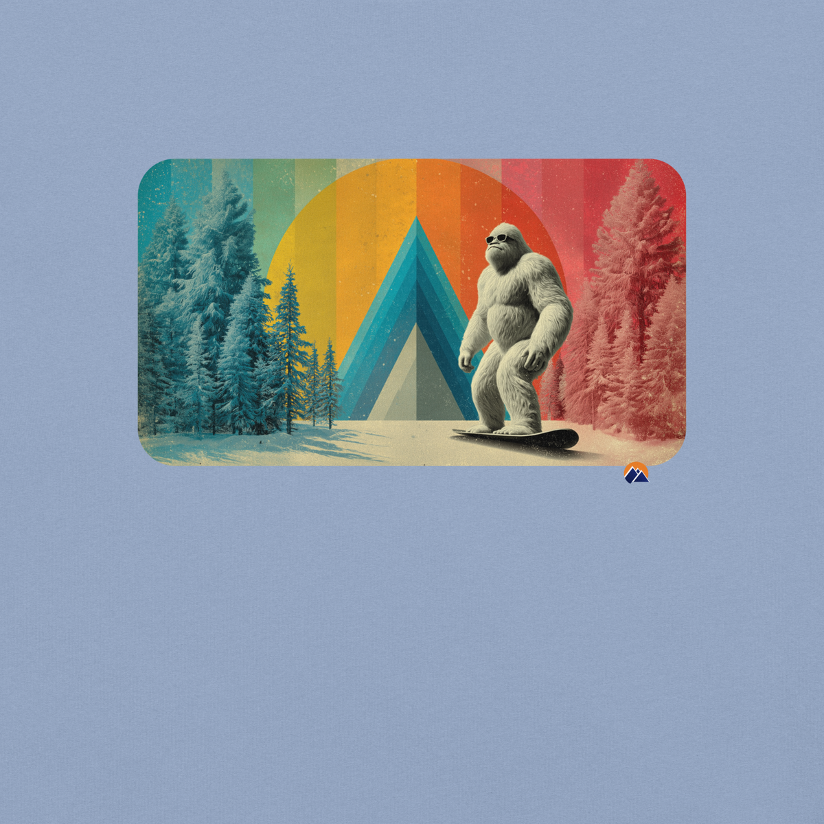 Retro Yeti Rider — Grin Dwellers Washed Denim heavyweight garment-dyed tee, detail view