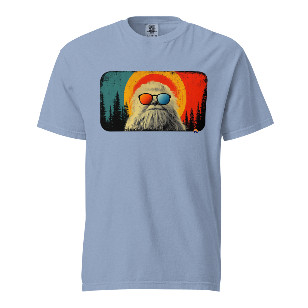 Vintage Yeti — Grin Dwellers Washed Denim heavyweight garment-dyed tee, front view