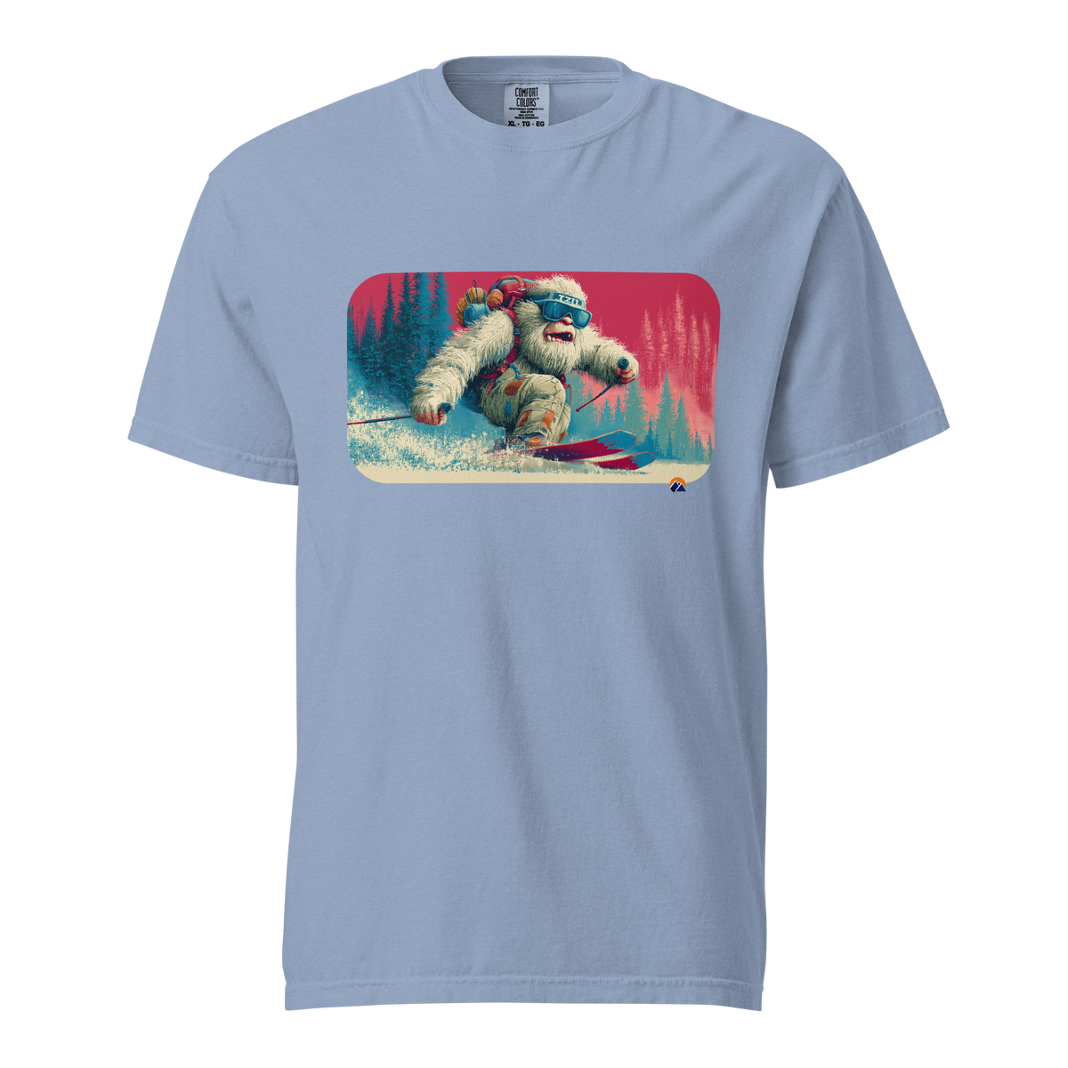 Pixel Yeti — Grin Dwellers Washed Denim heavyweight garment-dyed tee, front view