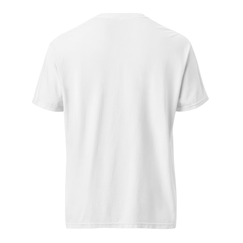 Office Hours — Grin Dwellers White heavyweight garment-dyed tee, back view